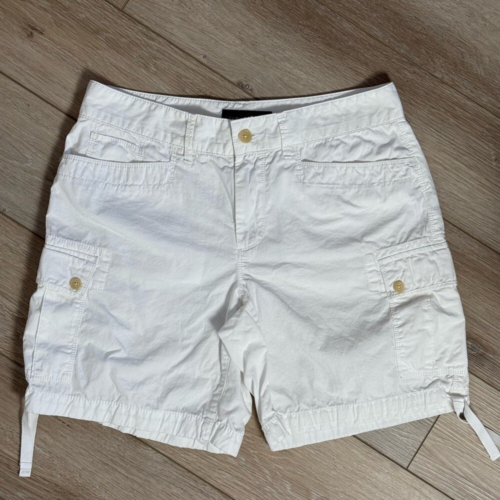 Ralph Lauren LRL 100% Cotton White Cargo Bermuda Chino Shorts‎ Women's 8 EUC